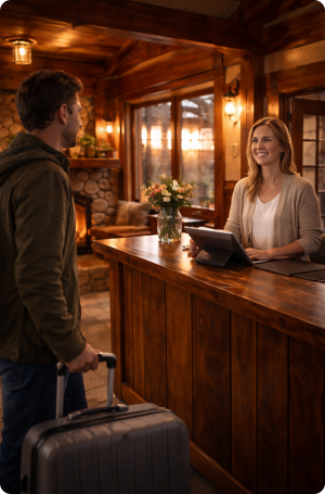 Warm welcome at the log cabin