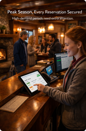 Lodge staff reviewing guest reservations