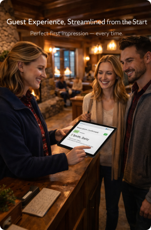 Warm lodge welcome with confirmed reservation