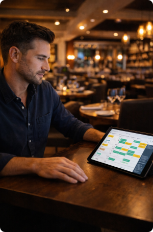 Restaurant manager reviewing reservations schedule