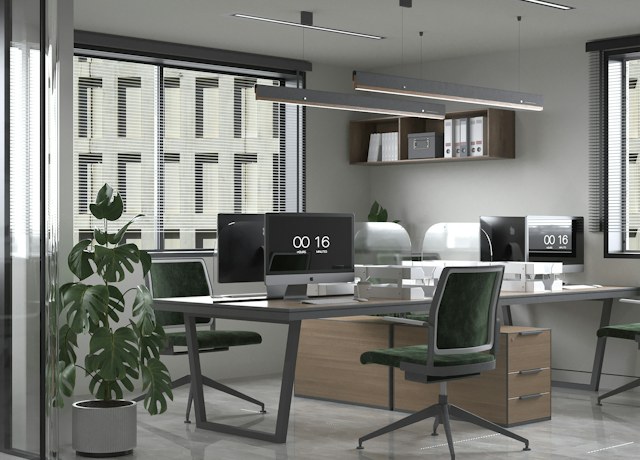 Modern office with desks and computers